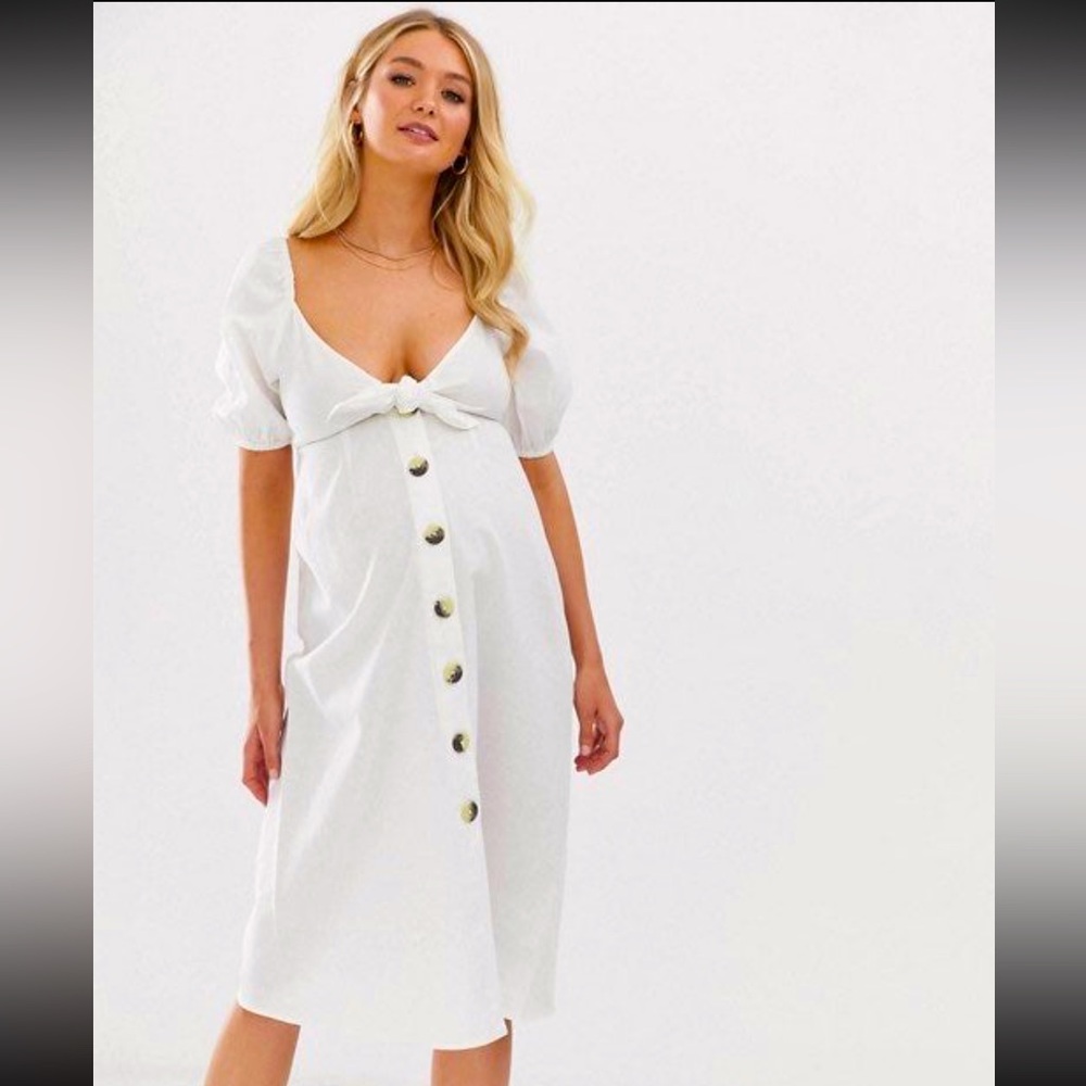 Asos design maternity button through midi dress with tie front